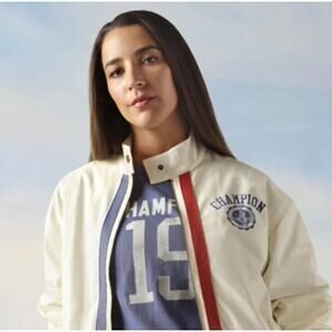 Champion Cropped Track Windbreaker Jacket Striped Sporty Off-Duty Off-White M